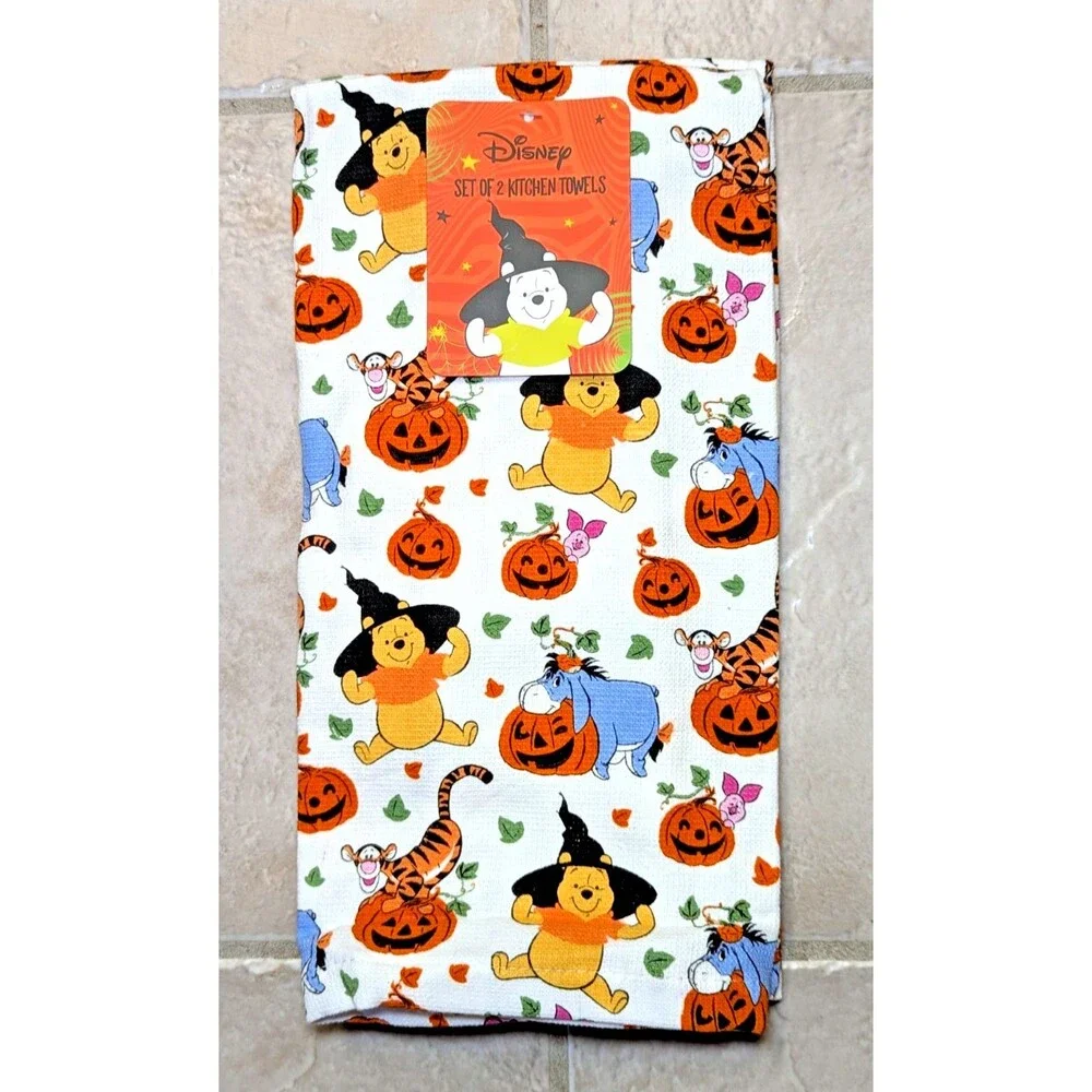 Disney Winnie The Pooh and Friends Halloween Kitchen Towels 2-pc Cotton Gift NEW
